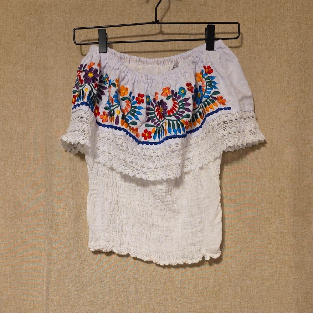 Embroidered Off-Shoulder White Top